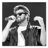 George Michael B&W Box Canvas Print Gallery Wrapped - 16x16 Inches (Performing on Stage)
