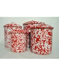 Kitchen: Enamelware Storage Canister Set, Red Marble - CGS International