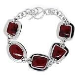 Sterling Silver Red Jasper Inlay Irregular-Shaped Bracelet with Toggle Closure