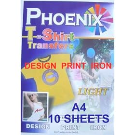 A4 Size Iron On T Shirt Transfer Paper FOR Light Colour Fabrics 10 Sheets