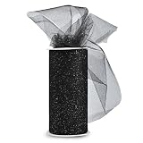 Expo Glitter Tulle Spool of 25-Yard, Black/Silver