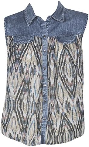 Plus Size Aztec Denim Trim Top --Size: 3x Color: Tan