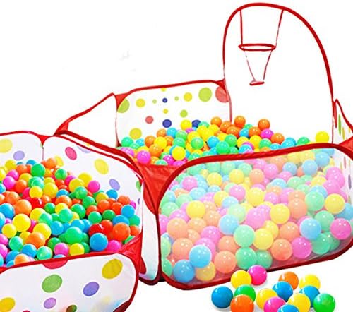 ZHBEST Play Tent with Basketball Hoop Extra Large Portable Foldable Cute Polka Dot Kids Playpen Ball Pit Pool Indoor and Outdoor with Play House Children for Kids Gifts
