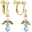 Handmade March Birthstone Angel Gold Plated Clip On Earrings MADE WITH SWAROVSKI ELEMENTS
