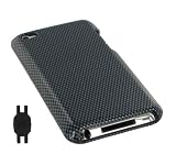 Carbon Fiber Design Snap On Hard Case for Apple iPod Touch 4th Generation with Shoe Silicone Pouch for Nike+ iPod Sensor (iPod NOT Included)