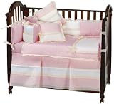 Picci Taormina 4 Piece Infant Bedding Set in Pink and White Striped Cotton Piquet with Delicate Cream Organdie