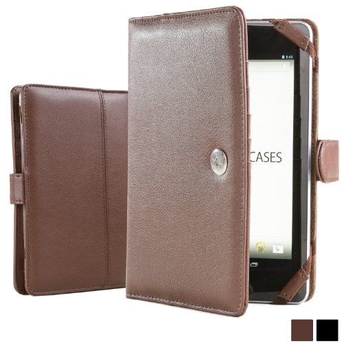 Étui portefeuille Cooper Cases(TM) Wallet en cuir brun pour tablettes à 7 pouces (extérieure en cuir, doublure en microfibre, couverture à sangle pourvu d'une fermeture magnétique, sangles élastiques dans les coins)