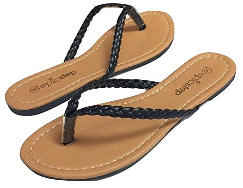 Womens Braided Faux Leather Flip Flops T Strap Thong Flip Flop Sandal Thong Sandals