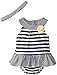 Calvin Klein Baby-Girls Infant Black Whitegray Stripes Sunsuit with Headband