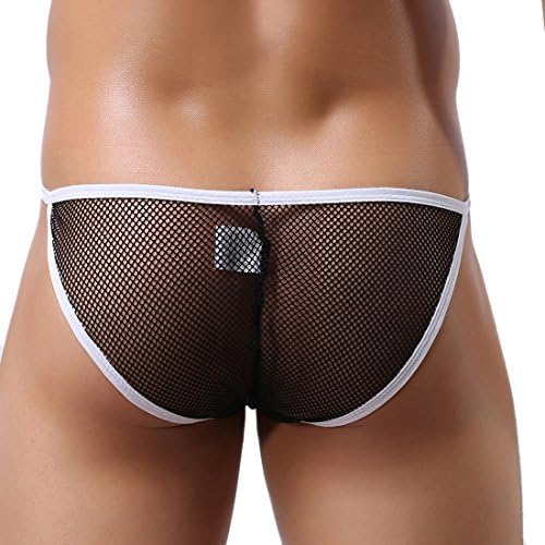 Sexy Men's Mesh Bikini Underwear Briefs Thongs Colorful (L, Black)