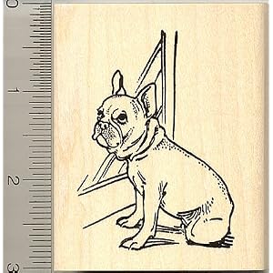 French Bulldog At Window Rubber Stamp - Wood Mounted