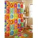 NEW RETRO "CRAZY DAISY" FABRIC SHOWER CURTAIN, FABRIC COVERED RINGS, AREA RUG & CONTOUR RUG SET