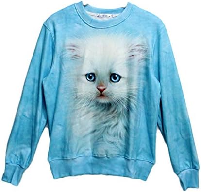 Unisex hipster Sweatshirts 3D White Cat Pullover Sweater Hoodies T shirts (L)