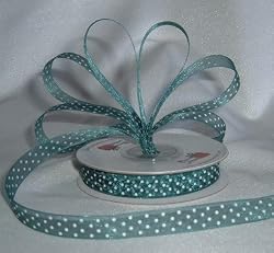 Organza Polka Dot Ribbon -3/8"- Green/White Dots - 25 Yards (75 Ft)