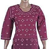 Womens Blouse Cotton Long Sleeve Top Shirt Chikan Embroidery Size M (ctop486)