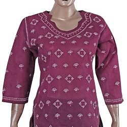 Womens Blouse Cotton Long Sleeve Top Shirt Chikan Embroidery Size M (ctop486)