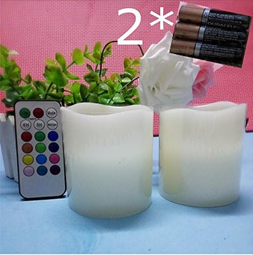 【6 AAA Batteries Included,Timer, Multi-colored】2 Pcs 3*3 Real Wax Candles LAPROBING® Unscented LED Flameless Battery Powered Candles with Remote Control and Timer for Weddings Funerals Souvenirs Party