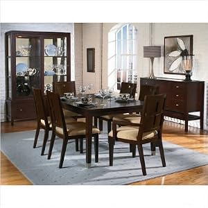 Moxi 7 Piece Rectangular Leg Dining Room Set with Block Chairs in Java
