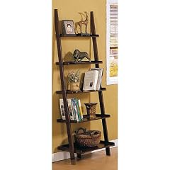 Ladder Leaning Walnut Book Shelf 5-tier