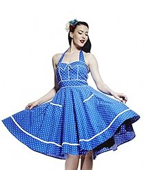 Knee Length Cotton/Elastane Halter Polka Dot Print Vintage  Dress