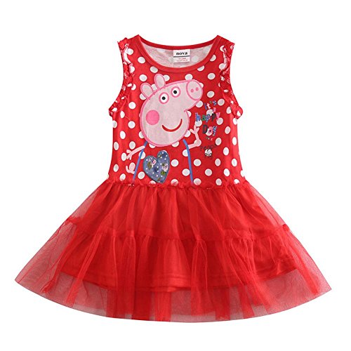 Coralup Peppa Pig Cartoon Little Girls Skirt Cotton Dress 4-5 Years, Red