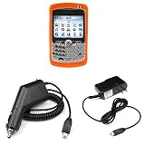 Orange Durable Flexible Soft Silicone Skin Case + Rapid Car Charger + Home Travel Charger for RIM Blackberry 8300 8310 8320 8330 Curve Smartphone