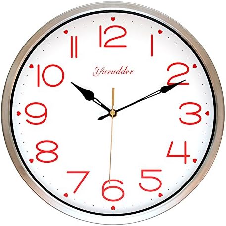 Newest 12 Inches Metal Frame Fashion Sweet Heart Design Lady Love Black Hands Round Wall Clock Decorative Wall clock (Silver frame)