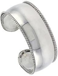Sterling Silver Domed Cuff Bangle Bracelet with Rope Edge 13/16 inch wide,