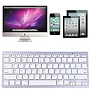 HDE Mini Aluminum Bluetooth 3.0 Wireless Multimedia Keyboard for Windows PC Mac iOS Phone Tablet iPad (Silver)