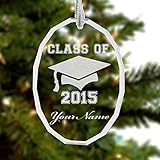Personalized Glass Crystal Christmas Ornament - Class of 2015 Graduation Cap - Engraved For Free