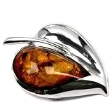 Sterling Silver Baltic Amber Large Leaf Pin