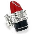 Red Lipstick with Rhinestone Stretch Fashion Ring
