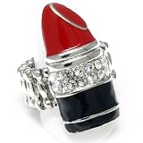 Red Lipstick with Rhinestone Stretch Fashion Ring