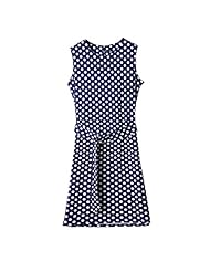 Polka Dot Print Sleeveless 2015 Cotton/Polyester Vintage Belted  Dress