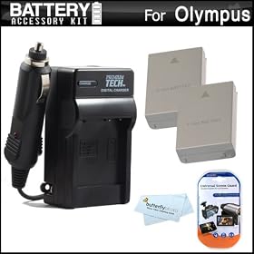 2 Pack Battery And Charger Kit For Olympus OM-D E-M5 Digital Camera Includes 2 Extended Replacement (1500Mah) BLN-1 Batteries + Ac/Dc Rapid Travel Charger + LCD Screen Protectors + MicroFiber Cleaning Cloth