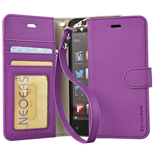 BUDDIBOX  Leather Wallet Cover with Foldable Kickstand for Amazon Fire Phone - Retail Packaging - Purple