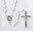 Baptismal Rosary - Guardian Angel - 3mm White Beads - 15" Chain - MADE IN ITALY - Gift Box Included