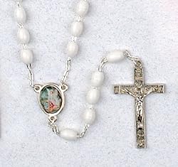 Baptismal Rosary - Guardian Angel - 3mm White Beads - 15" Chain - MADE IN ITALY - Gift Box Included