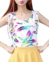 ZANZEA Women's Summer Casual Short Sleeve/Sleeveless Plume Printed Top Blouse
