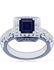 Platinum Princess Cut Blue Sapphire Ring With Sidestones