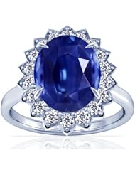 14K White Gold Oval Cut Blue Sapphire Ring With Sidestones