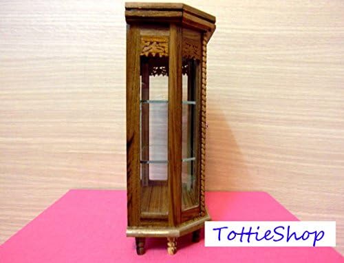 Thai Furniture Small Wood Cabinet with Doors and Shelves Hexagon Shape