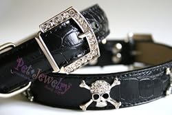 Dog Collar and Leash Set - 20-inch Swarovski Crystal Skull Dog Collars & leash set (black)