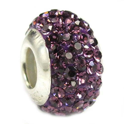 Sterling Silver Simulated February Birthstone Round Purple Crystal Bead European Style Bead Charm