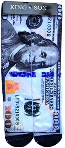 King Sox Sublimation Graphic Print Socks (Unisex Adult 9-11, 100 Dollar Bill)