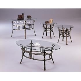 3PC Metal Base Oval Coffee Table & 2 Occasional Side/End Tables Set