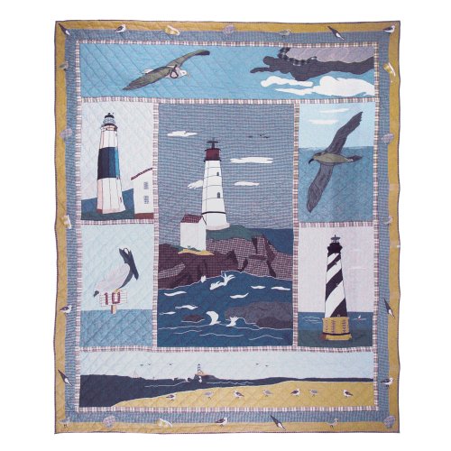 Patch Magic King Lighthouse By Bay Quilt, 105-Inch by 95-Inch