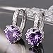 GULICX Heart shape White Gold Tone Amethyst Color Purple leverback hoop earrings