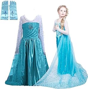 Snow Queen Glitter Dress Party Dress Costume with Dress-up Accessories (Ages 7-8)