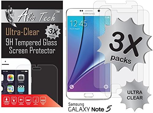 Galaxy Note 5 Screen Protector, 3 Pack Alia Tech HD Clear Note 5 Screen Protector,0.25 Thin 2.5D, Samsung Galaxy Note 5 Screen Protector, Screen Protector Note 5, Best Screen Protection Glass